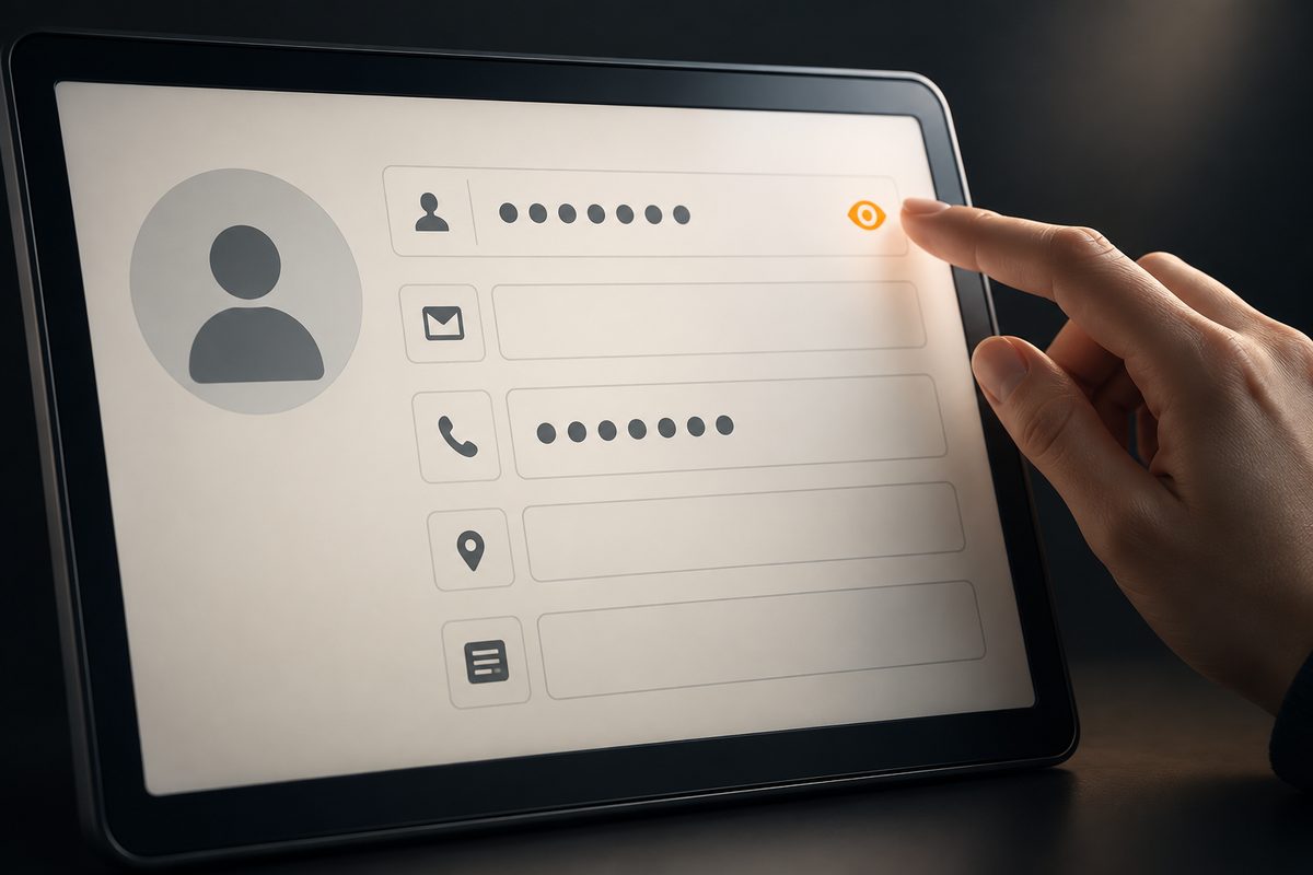 An account record with selectively concealed fields